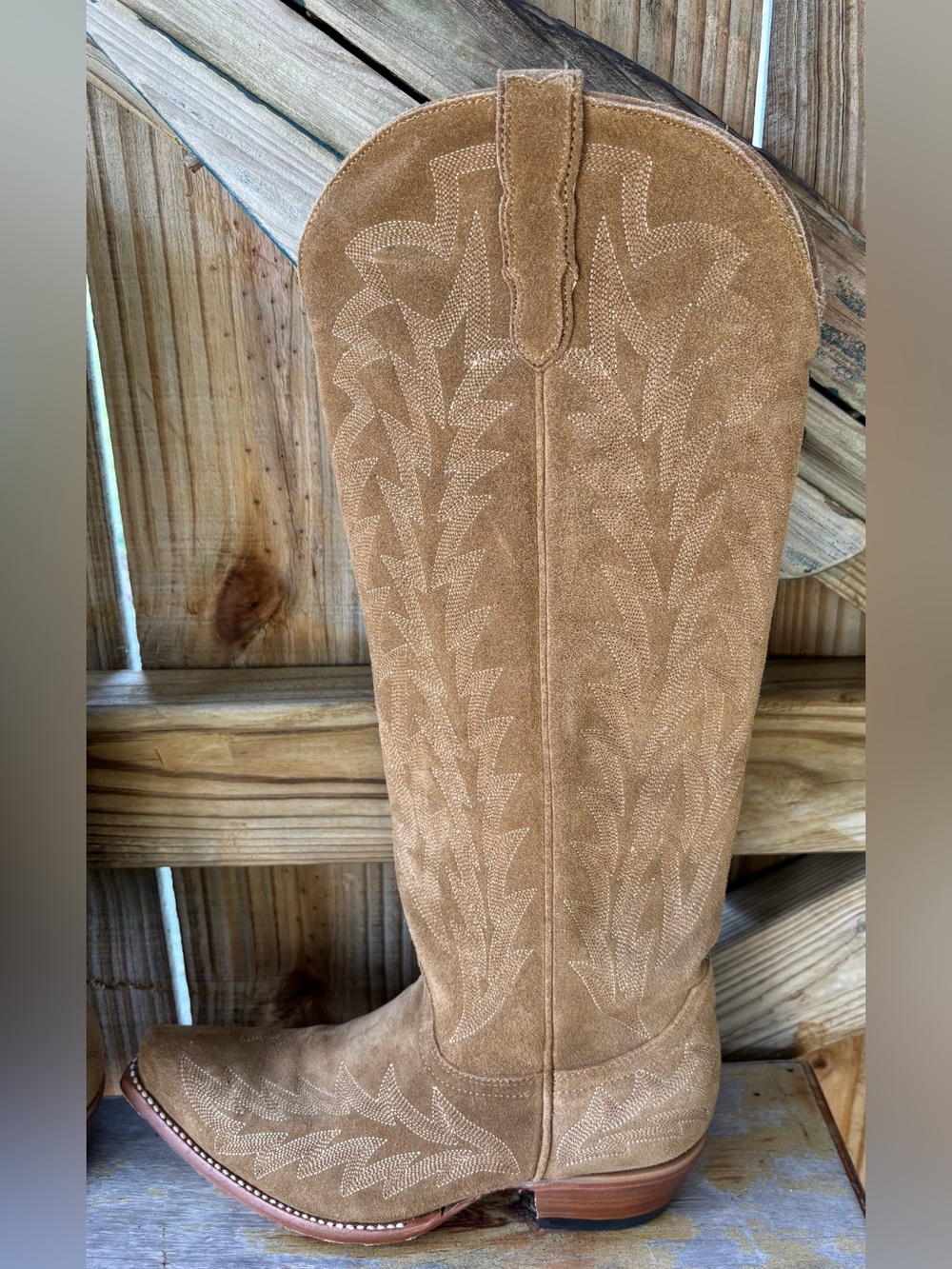 JRC & Sons Bootmakers Nancy Sand Suede Snip Toe Tall Western Boots Size 7B - Picture 4 of 16